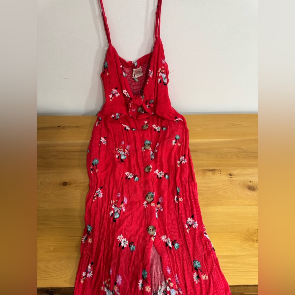 Red Floral Button-Down Dress